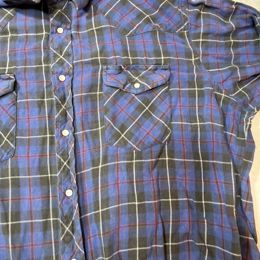 Wrangler Western Shirts Plaid Blue Long Sleeve Snap Button Pearl Snap Mens XL - Picture 4 of 11